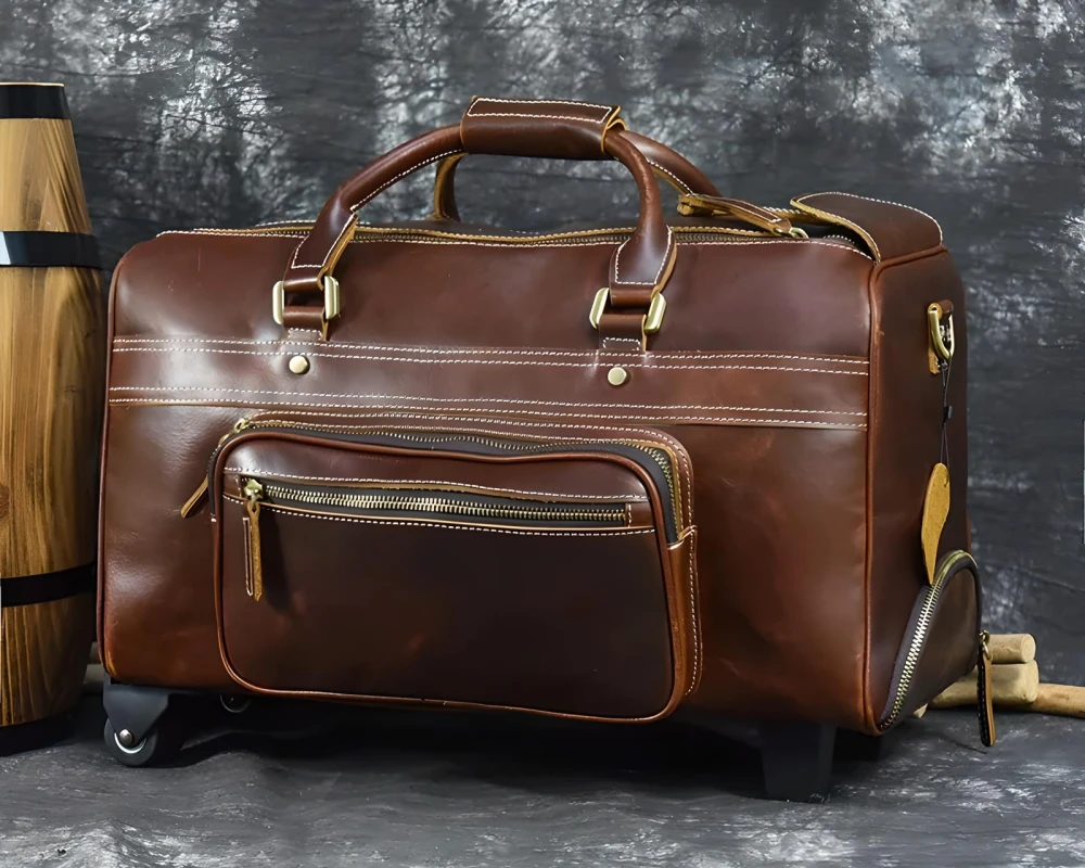 brown leather carry on bag